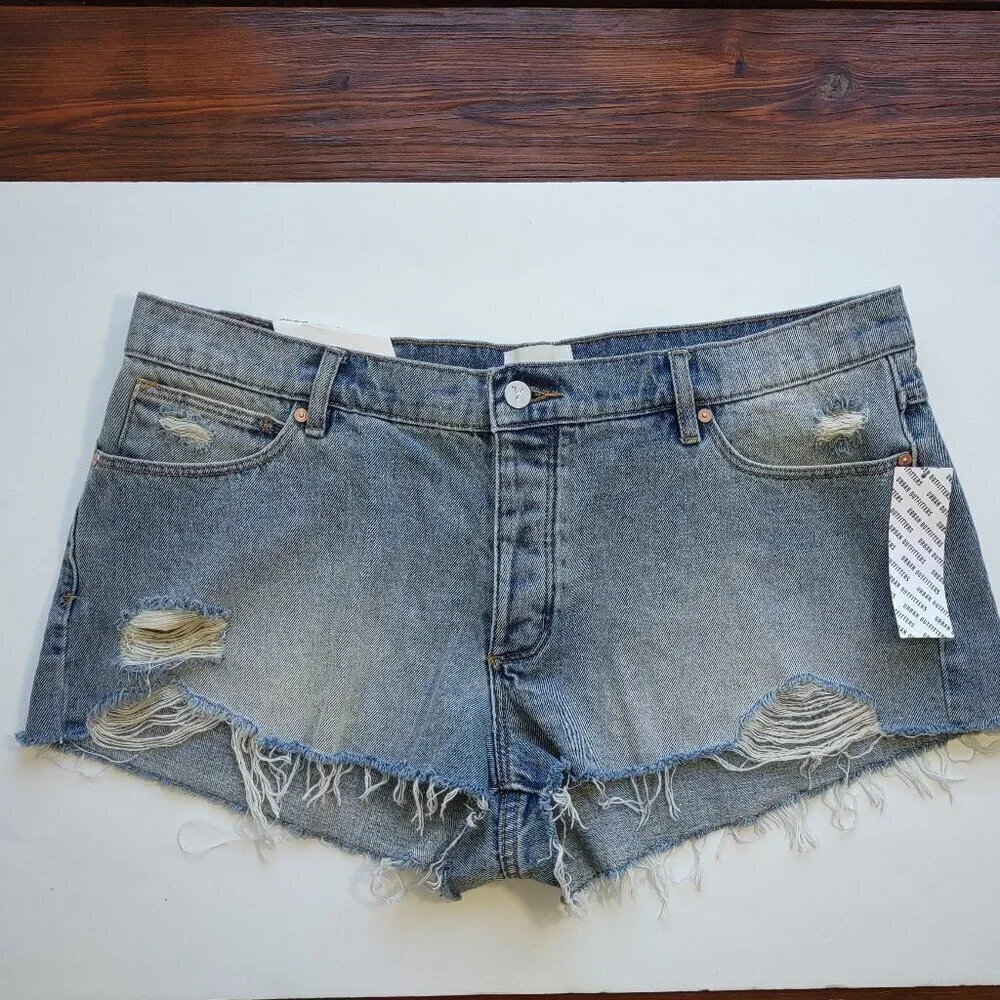 NWT Urban Outfitters Micro Denim Shorts Size 32 Mid-Rise Distressed Indie Beach